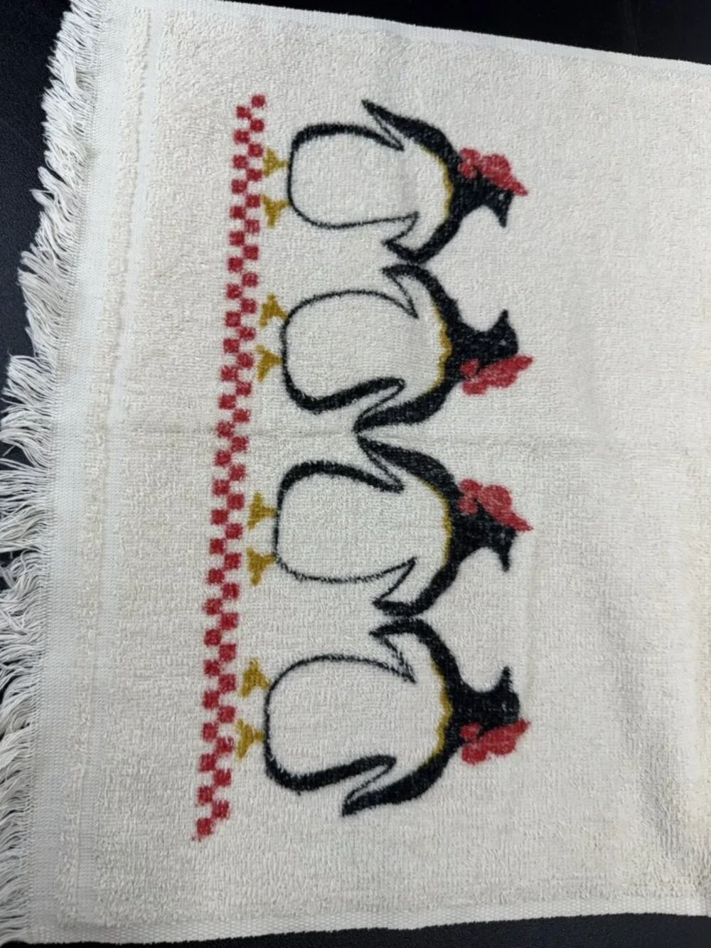 Set Of 2 Vintage Kitchen Hand Dish Towel Dancing Penguins Top Hat